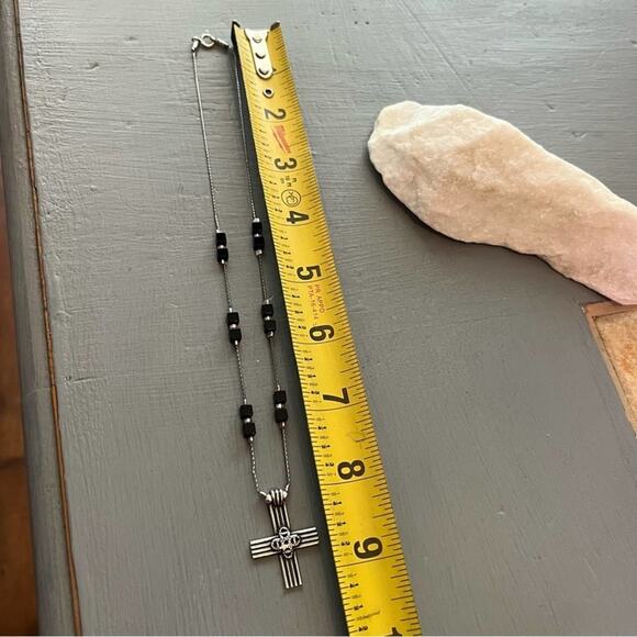 Silpada 925 Sterling Silver Onyx Beaded Cross Necklace - Picture 4 of 9